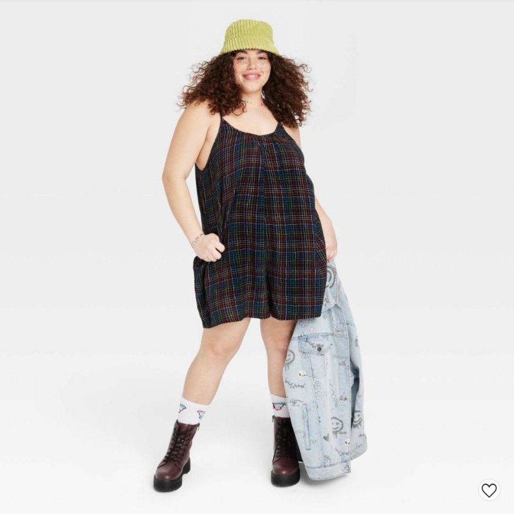 Target NWT Take Pride 2022 Unisex Tank Rainbow Grid Romper Black Plaid, Sz S